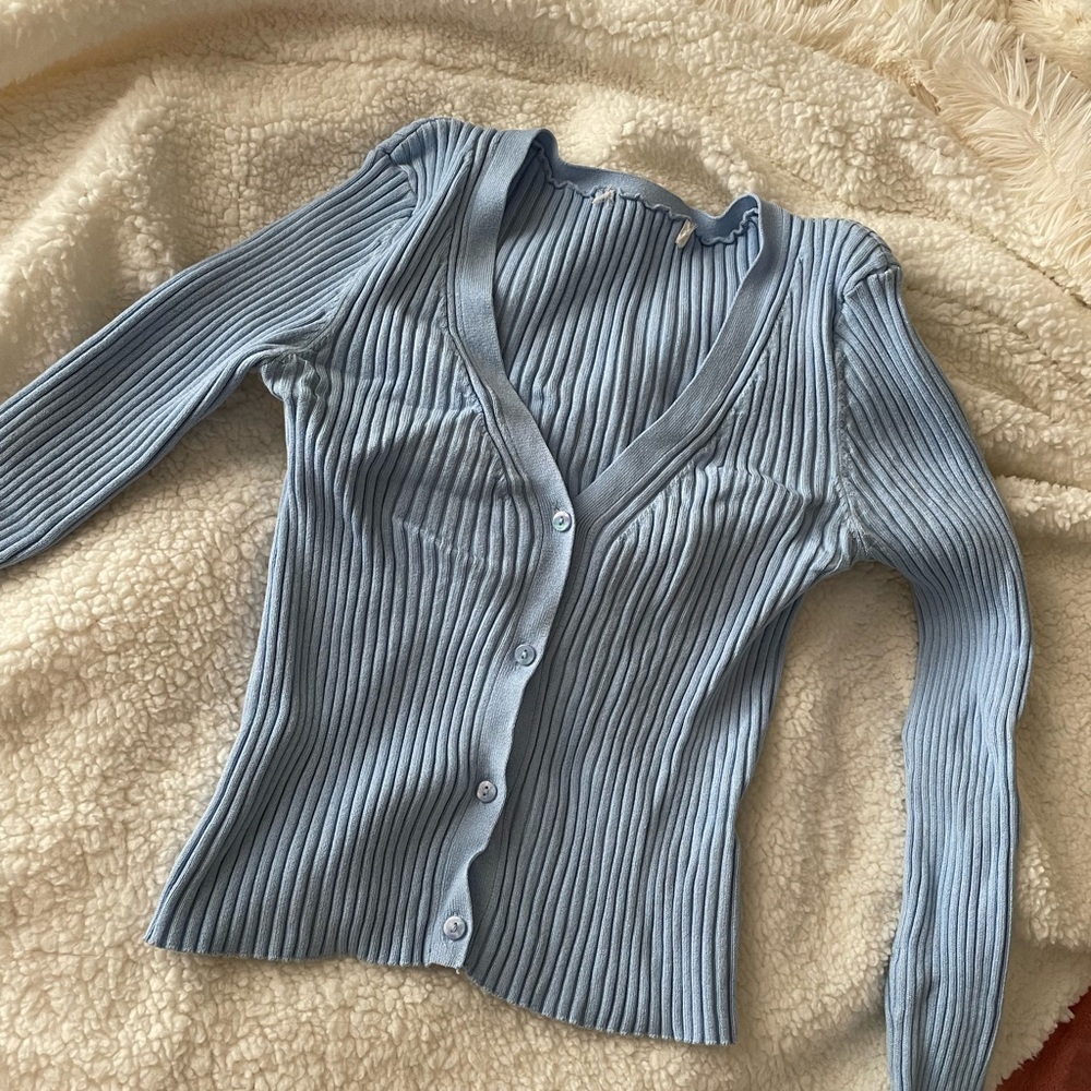 Light blue/Aqua ribbed cardigan sweater
